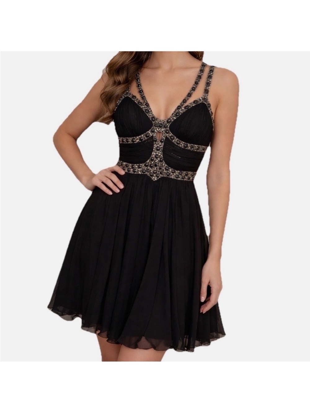 NWT Mandalay Black Silk Beaded Embellished Sleeveless Cocktail Dress Size 10